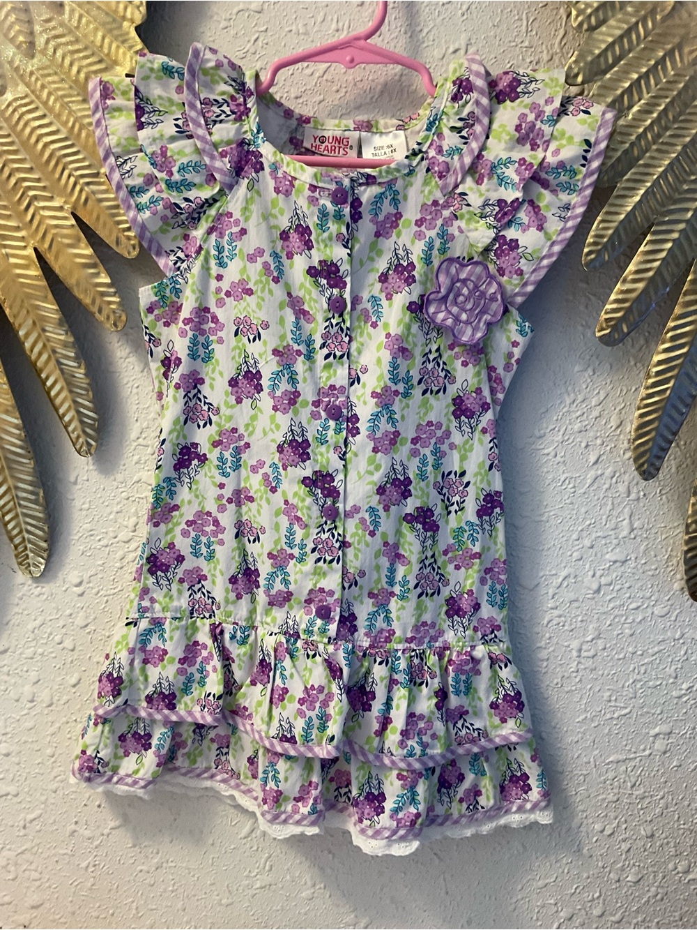 Young Hearts Sleeveless Ruffled Dress Purple floral